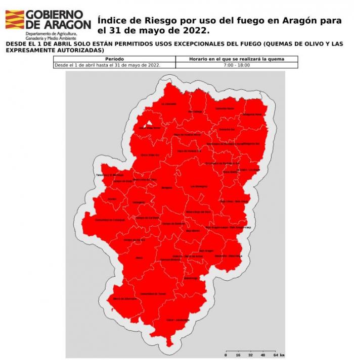 Índice de Riesgo por uso de fuego en Aragón para hoy, 31 de mayo de 2022.