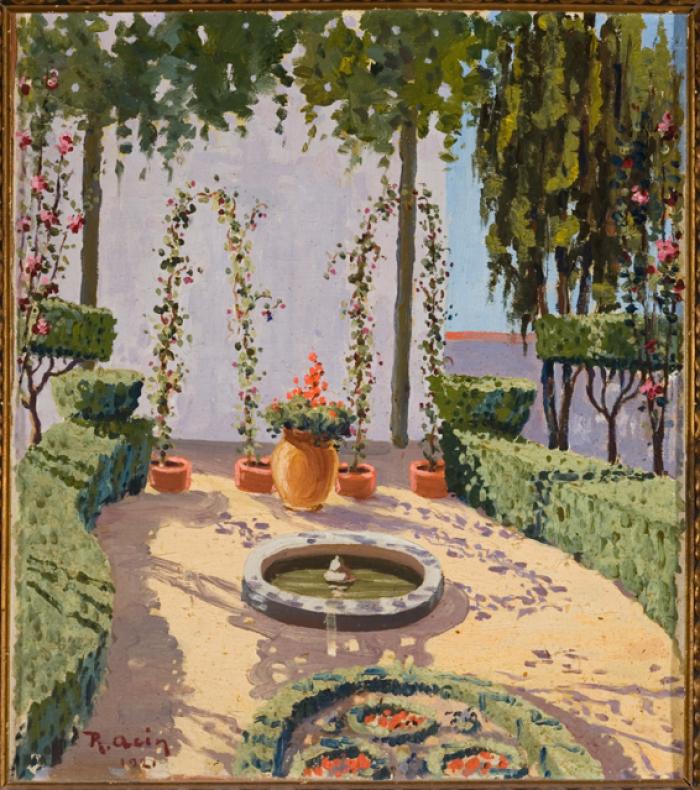 Jardín de Anzánigo. Ramón Acín (1921). Óleo sobre cartón. NIG 05049.