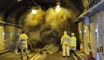 Imagen del simulacro con humo realizado hoy en el túnel de Bielsa.
