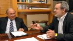El consejero de Medio Ambiente, Alfredo Boné se reúne con el presidente de Riegos del Alto Aragón, César Trillo