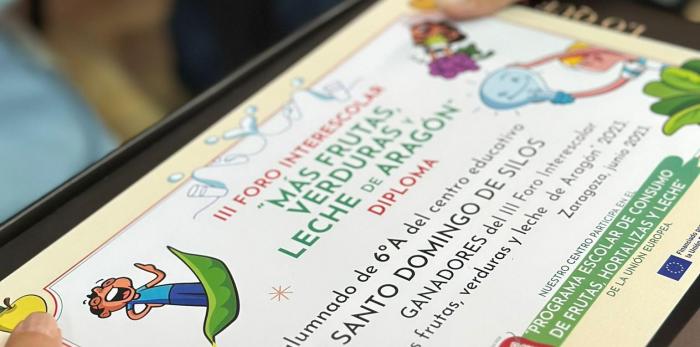 Diploma del III Foro Interescolar “Más frutas, verduras y leche de Aragón”