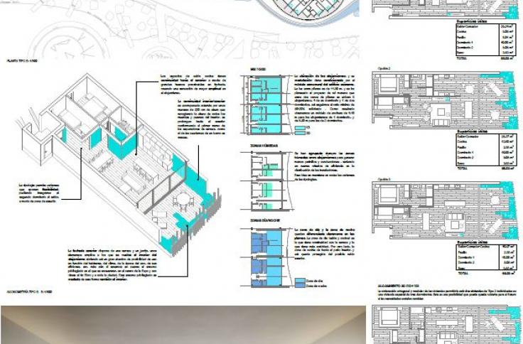 Plano 4 del proyecto ganador del concurso de ideas de la reconversión de los "cacahuetes" de la Expo en viviendas