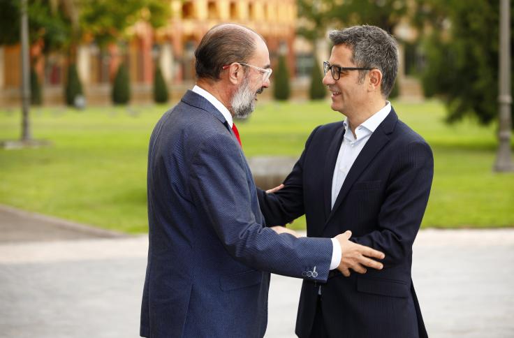 El Presidente de Aragón, Javier Lambán, mantiene un encuentro institucional con el ministro de la Presidencia, Relaciones con las Cortes y Memoria Democrática de España, Félix Bolaños