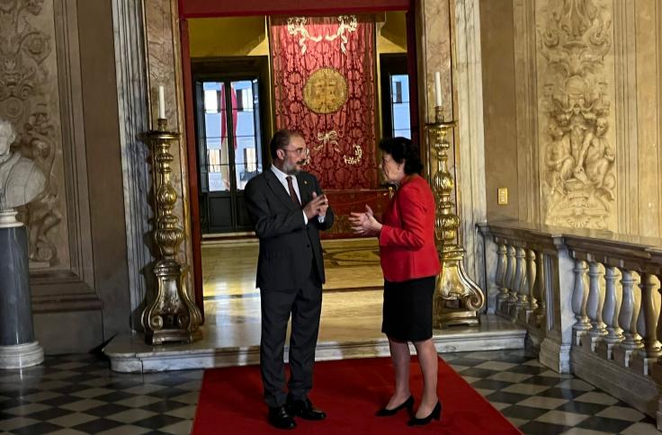 Reunión del presidente Lambán con la embajadora de España ante la Santa Sede, Isabel Celaá