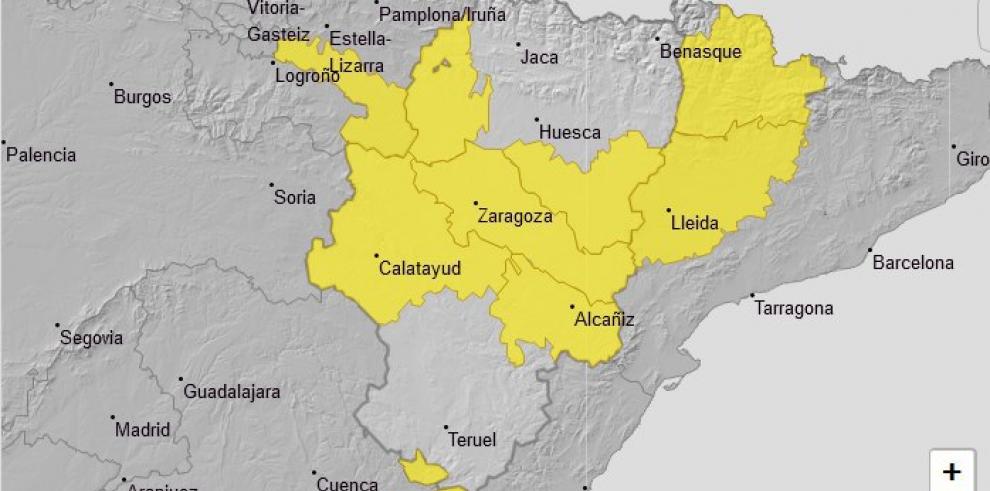 Aviso nivel amarillo por temperaturas máximas en varias zonas de Aragón