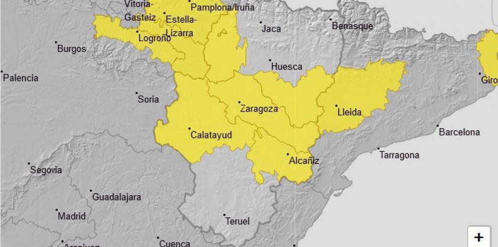 Aviso amarillo por temperaturas máximas en diversas zonas de Aragón