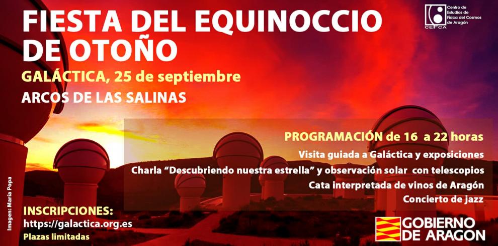 El Sol protagonizará el próximo día 25 la Fiesta del Equinoccio de Otoño en Galáctica, con cata de vino, música y observaciones al telescopio 
