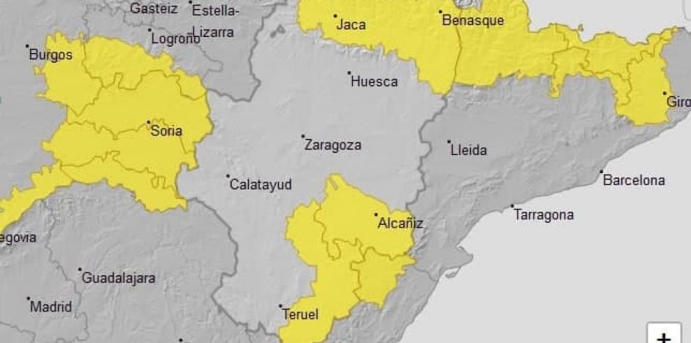 Avisos amarillos por lluvias y tormentas en varias zonas de Aragón