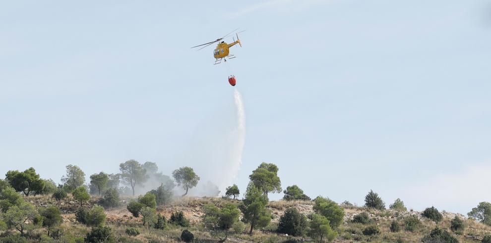 El simulacro de un incendio forestal en Nonaspe pone a prueba la coordinación de los dispositivos de extinción catalanes y aragoneses