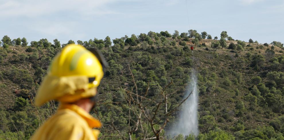 El simulacro de un incendio forestal en Nonaspe pone a prueba la coordinación de los dispositivos de extinción catalanes y aragoneses