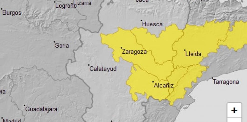 Aviso amarillo por temperaturas máximas en el sur de Huesca, la ribera del Ebro y el Bajo Aragón