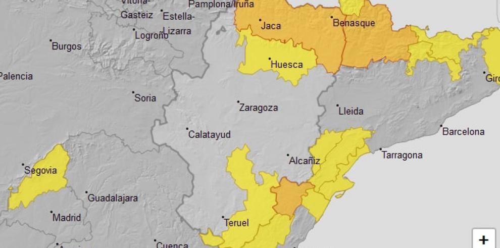 Ampliación de aviso naranja por nevadas y aviso amarillo por vientos y nevadas en diversas zonas de Aragón
