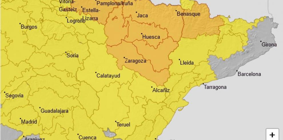 Avisos naranja y amarillo por lluvias y tormentas en todo Aragón