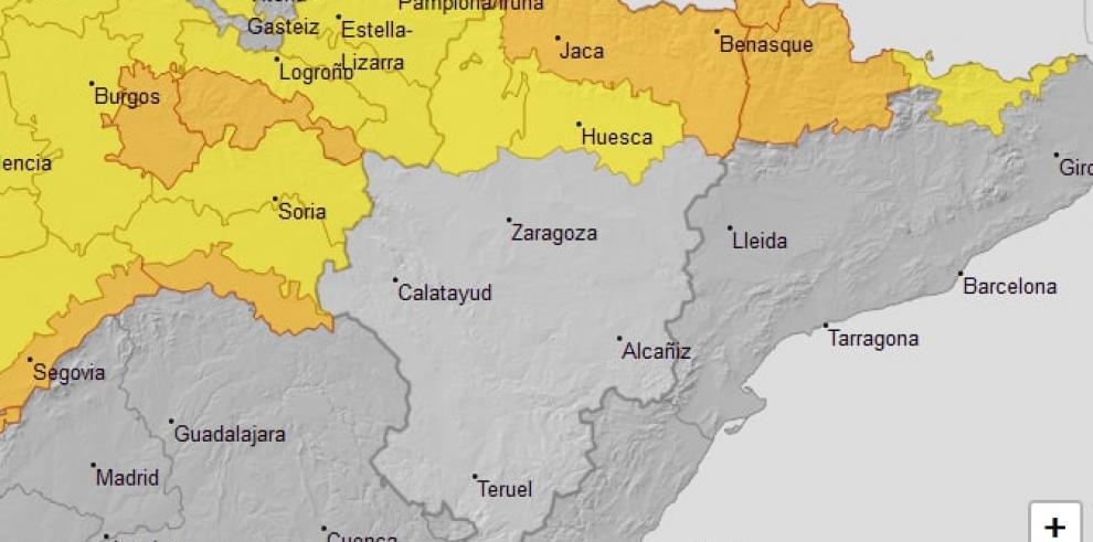 Aviso naranja por nevadas en la Ribera del Ebro y el Bajo Aragón, y amarillo en buena parte de Aragón