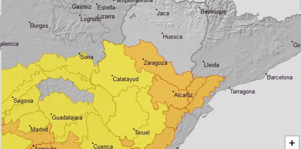 Aviso naranja por nevadas en la Ribera del Ebro y el Bajo Aragón, y amarillo en buena parte de Aragón