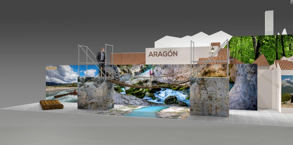 Aragón se reivindica en FITUR con una villa inspirada en sus pueblos como exponente del turismo natural, seguro y sostenible