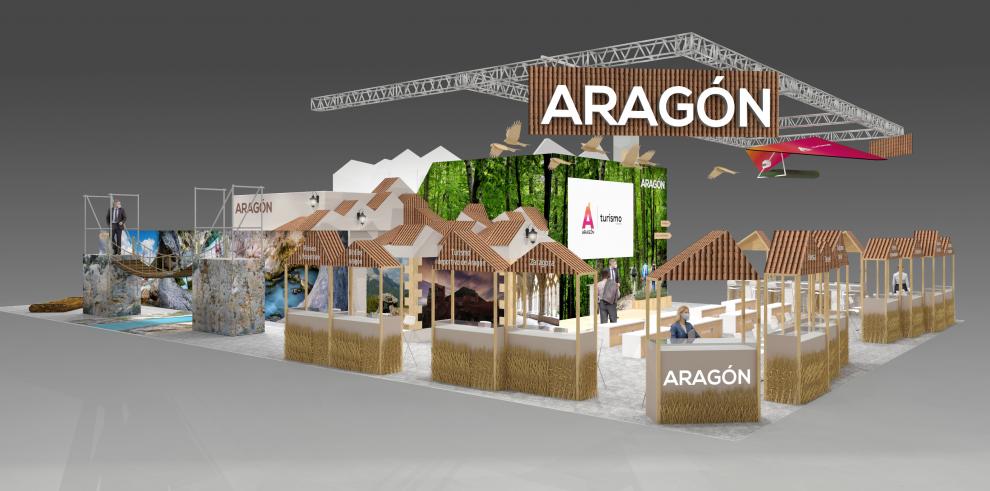 Aragón se reivindica en FITUR con una villa inspirada en sus pueblos como exponente del turismo natural, seguro y sostenible