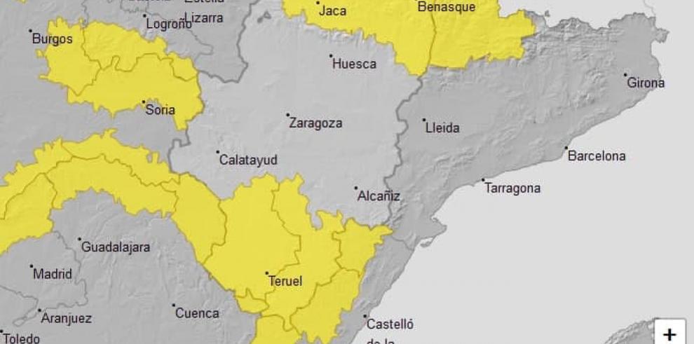 Avisos amarillos por nevadas y vientos en varias zonas de Aragón