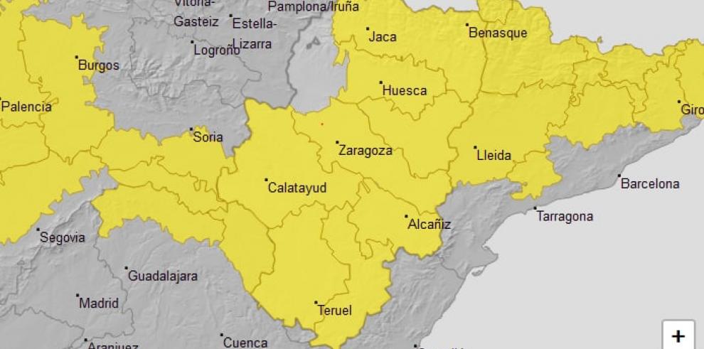 Aviso amarillo por temperaturas mínimas en casi todo Aragón