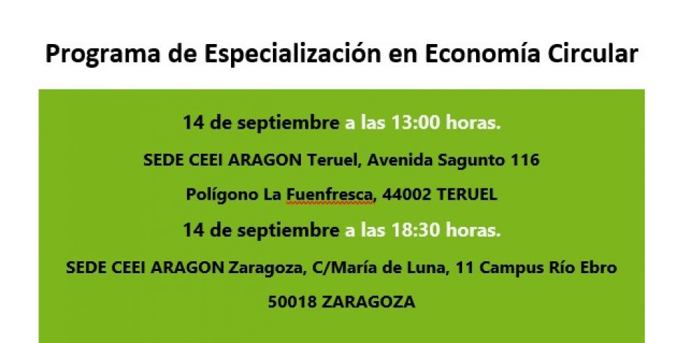 Economía y EOI organizan dos sesiones informativas en Zaragoza y Teruel sobre el Programa de Especialización en Economía Circular