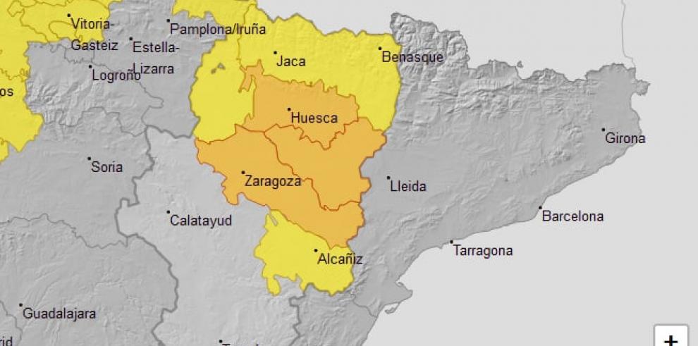 Aviso amarillo por tormentas en Bajo Aragón y se eleva a naranja en Ribera del Ebro