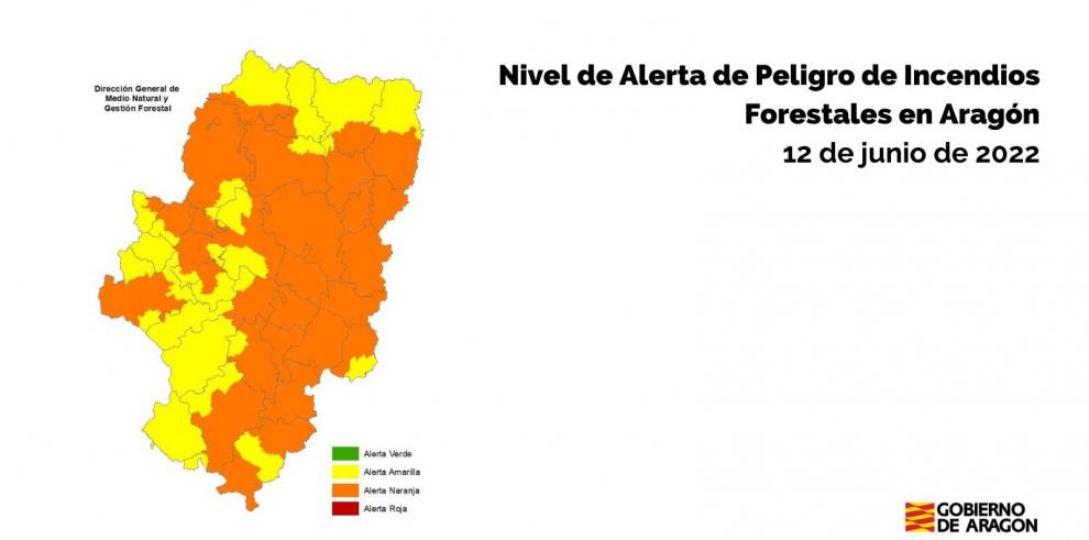 Nivel de alerta de peligro de incendios forestales del 12 de junio