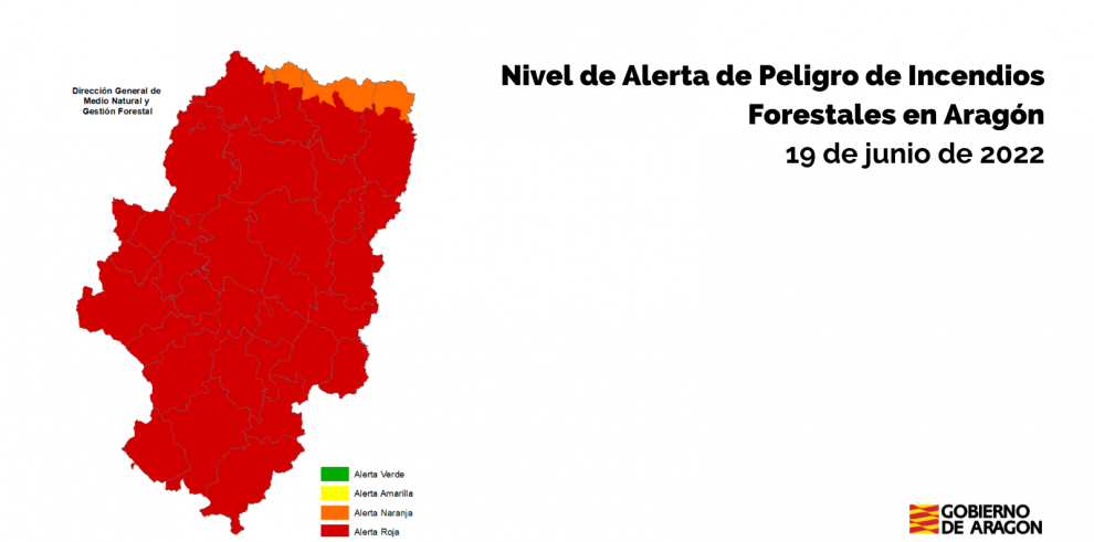 Mapa de prealerta por incendios forestales en Aragón