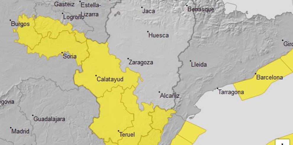 Aviso amarillo por viento en Ibérica zaragozana, Albarracín y Jiloca y Gúdar y Maestrazgo