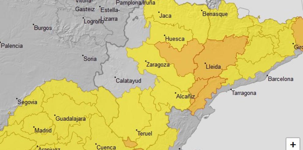 Aviso naranja por temperaturas máximas en sur de Huesca, 19 de julio