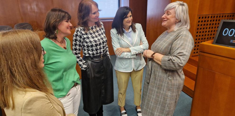 La directora general de Ciencia e Investigación, Pilar Gayán, (a la derecha), momentos antes de su intervención en las Cortes de Aragón.