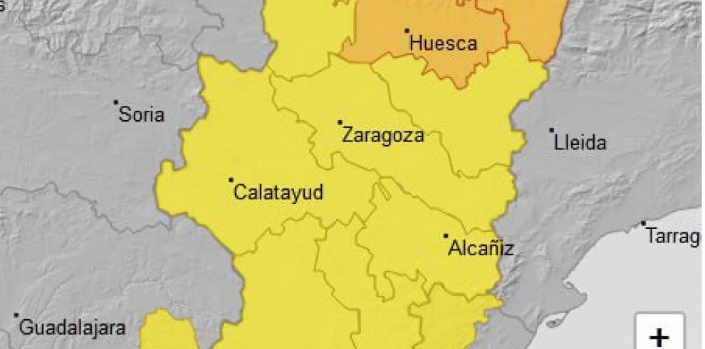 El aviso naranja se extiende a todo el Pirineo y a la zona centro de Huesca.
